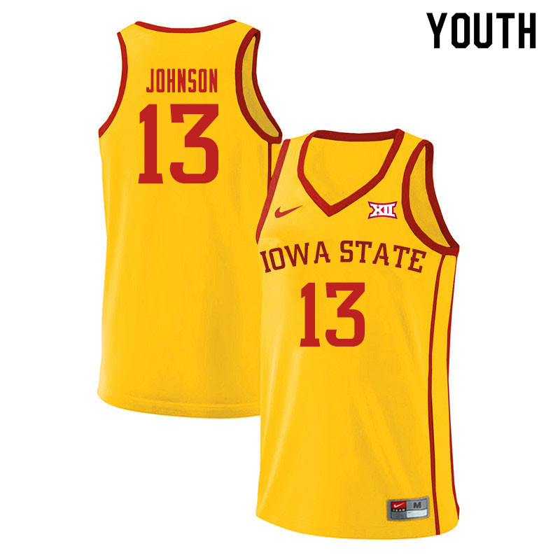 Youth #13 Javan Johnson Iowa State Cyclones College Basketball Jerseys Sale-Yellow - Click Image to Close